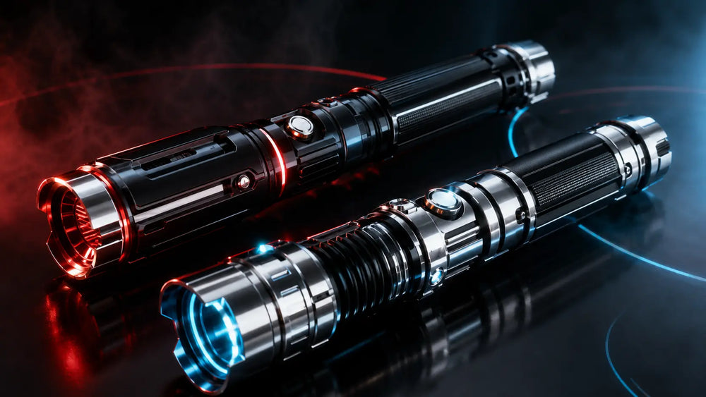 Premium NeoBlade LED display collectible with cyan and red glow